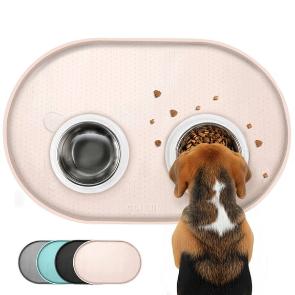 Conlun Dog Food Mat,32"X20" Silicone Pet Feeding Mats,Raised Edges Waterproof and Prevent Feeding Spills