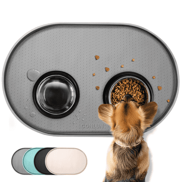 Conlun Dog Food Mat,BPA-Free Silicone Pet Food Mats for Floor Waterproof,1/2 Inch Raised Edges Cat Dog Feeding Mat(Gray,19"x12")