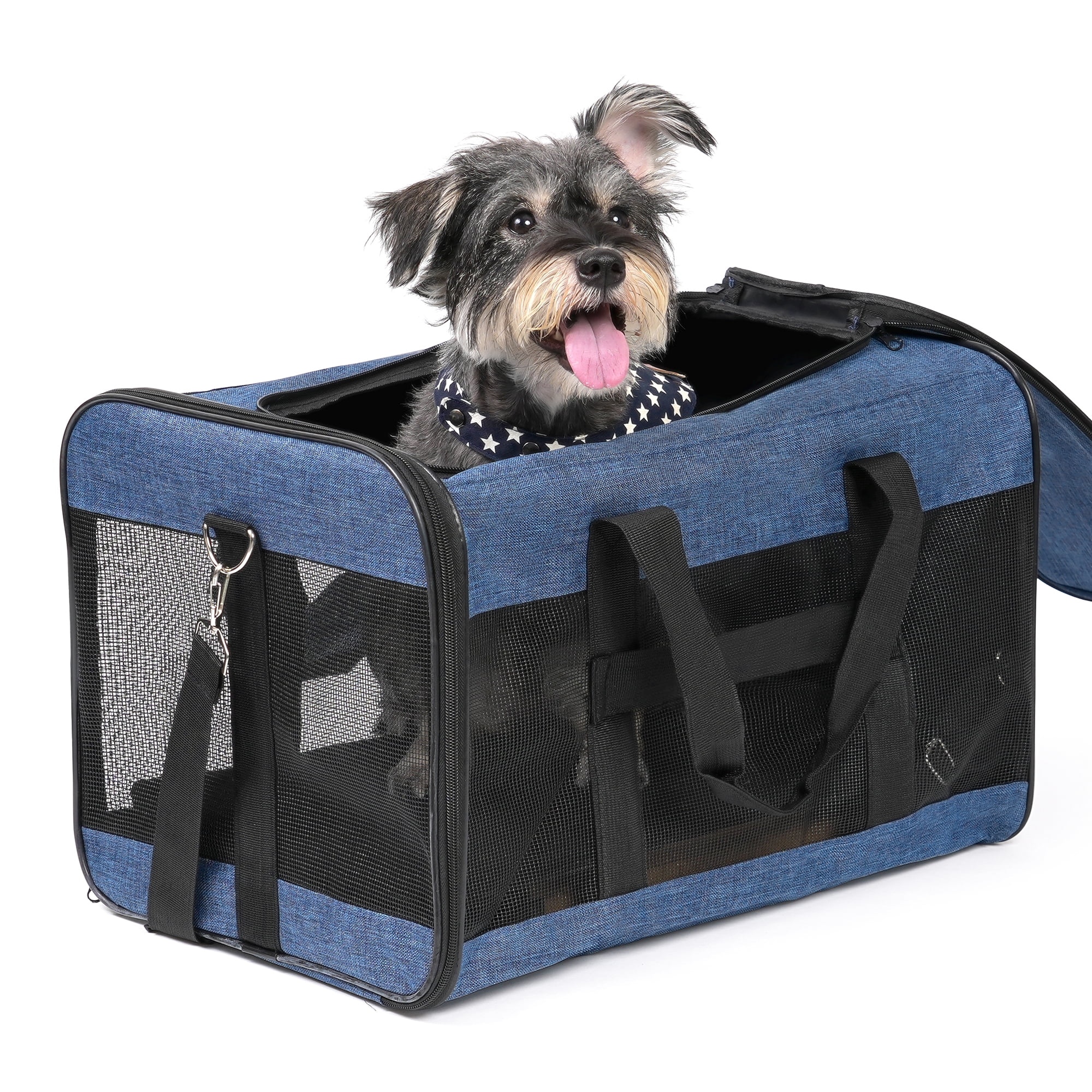 Conlun Large Cat Carrier,Foldable Pet Carrier with Soft-Sided and Safety Leash,Comfort Travel Carrier for Large Dogs Cats,Blue