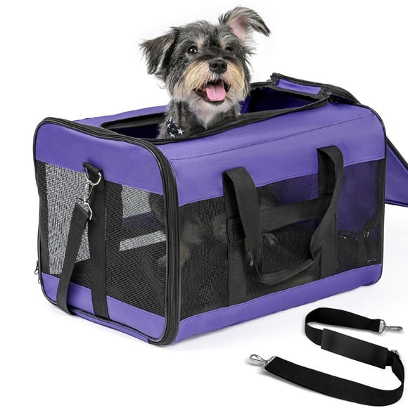 Conlun Large Cat Carrier,Foldable Pet Carrier with Soft-Sided and Safety Leash,Comfort Travel Carrier for Large Dogs Cats,Purple