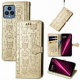 thumbnail image 1 of Conmpatible for T-Mobile REVVL 6 5G Wallet Case with Card Holder, Lovely Cartoon Cat & Dog Animal Embossed Pattern PU Leather Flip Cover Kickstand Magnetic Clasp Shockproof Case, Gold, 1 of 6