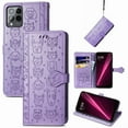 thumbnail image 1 of Conmpatible for T-Mobile REVVL 6 Pro 5G Wallet Case with Card Holder, Lovely Cartoon Cat & Dog Animal Embossed Pattern PU Leather Flip Cover Kickstand Magnetic Clasp Shockproof Case, Purple, 1 of 6
