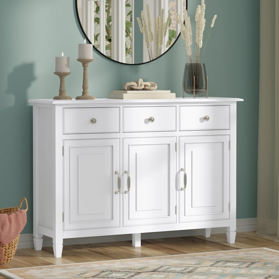 Simpli Home Connaught 51 inch Wide Solid Wood Traditional Entryway Storage Cabinet in White