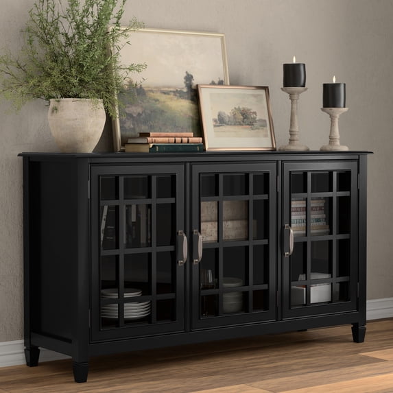 Connaught SOLID WOOD 60" Wide Traditional Wide Storage Cabinet Buffet in Black