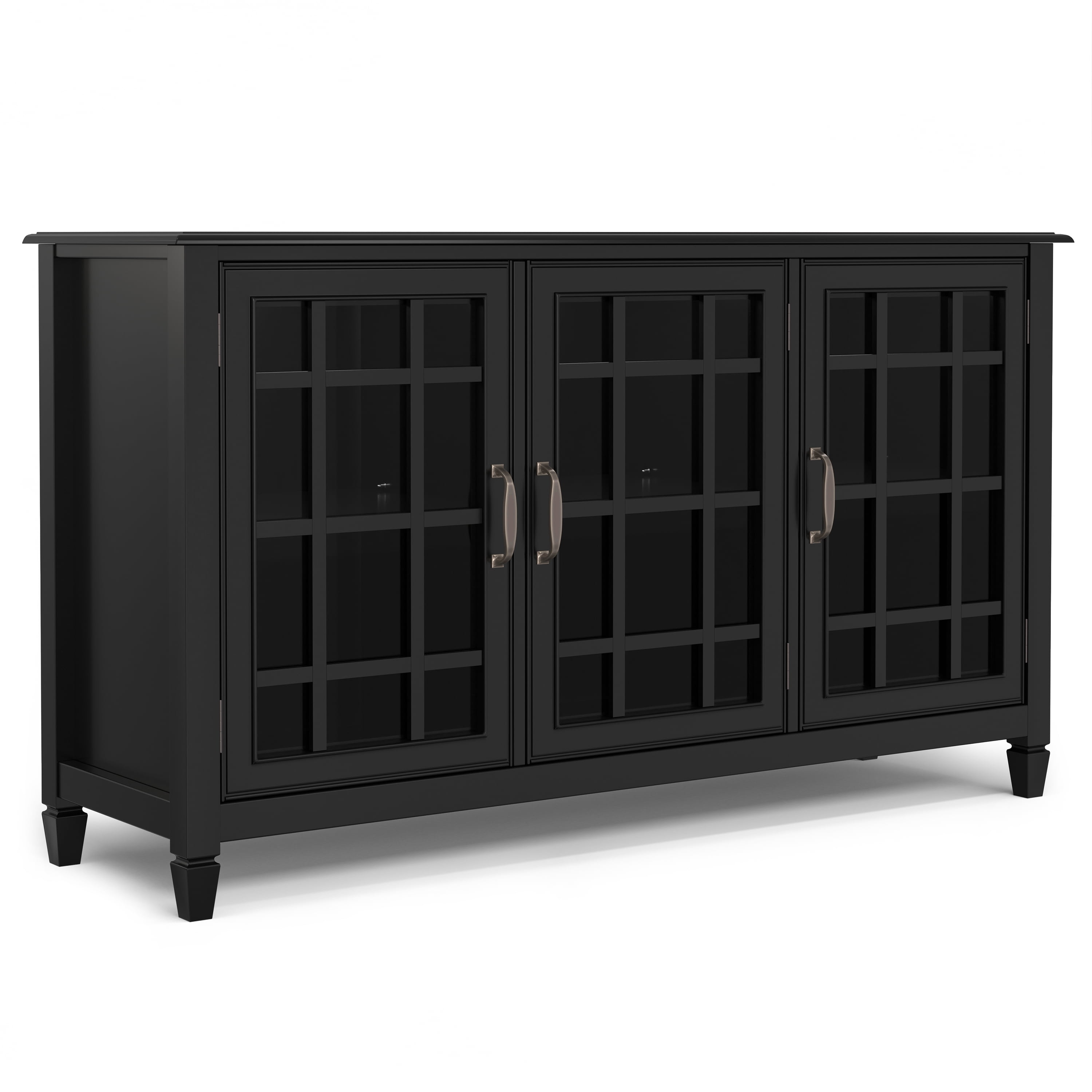 Black Solid Wood 60" Wide Storage Cabinet Buffet with Adjustable Shelving