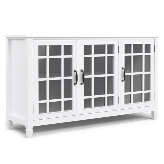 Simpli Home Connaught 60 inch Wide Solid Wood Traditional Wide Storage Cabinet Buffet in White