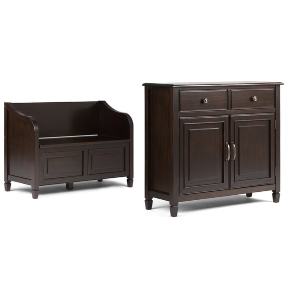 Connaught Solid Wood 42 inch Wide Storage Bench and 40 inch Wide Storage Cabinet in Dark Chestnut Brown
