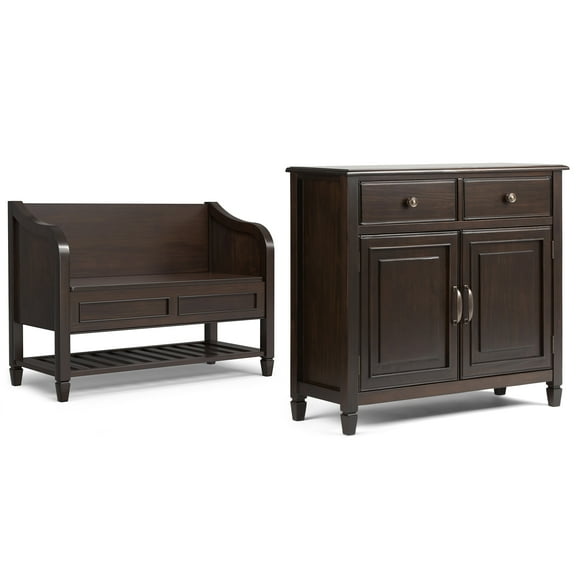 Connaught Solid Wood 42 inch Wide Storage Bench with Shelf and 40 inch Wide Storage Cabinet in Dark Chestnut Brown