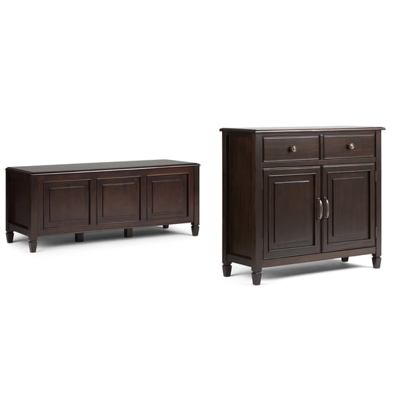 Connaught Solid Wood 51 inch Wide Storage Bench Trunk and 40 inch Wide Storage Cabinet in Dark Chestnut Brown