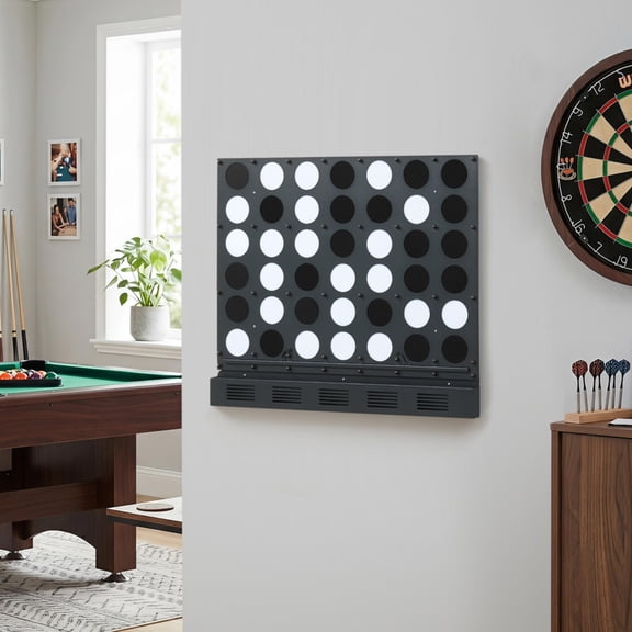 Connect 4 Game, wall-mounted, made of metal, with acrylic discs, black, space-saving for game rooms