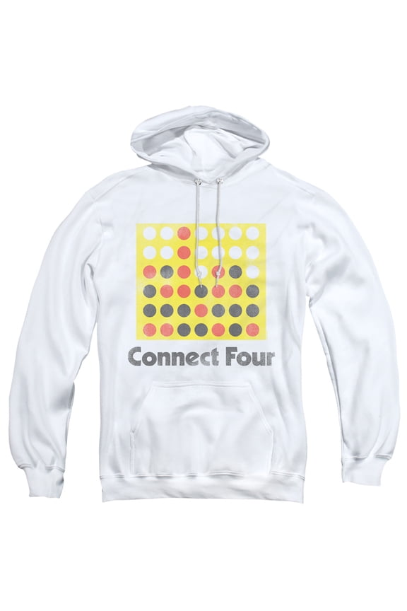 Connect Four Classic Logo Distressed Adult Pullover Hoodie Sweatshirt White