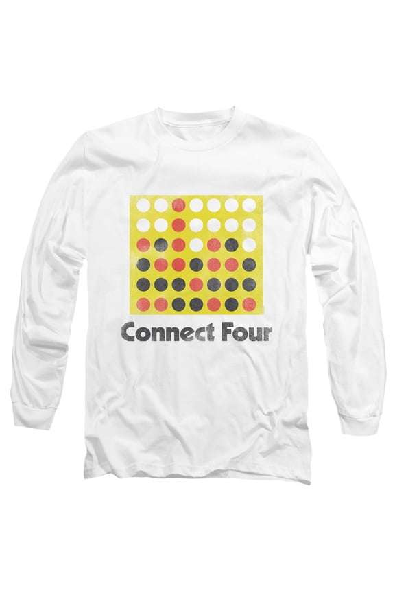 Connect Four Classic Logo Distressed Long Sleeve Adult 18/1 T-Shirt White