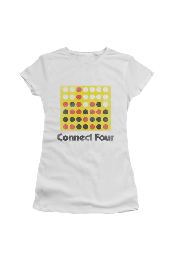 Connect Four Classic Logo Distressed S/S Junior Women's T-Shirt Sheer White