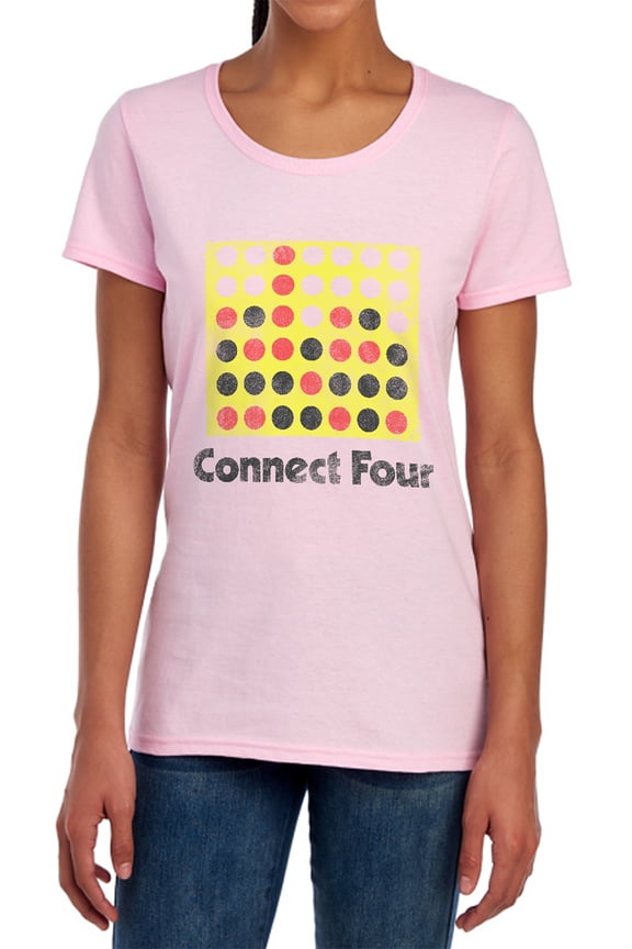 Connect Four Classic Logo Distressed Women's T Shirt, Pink, Medium
