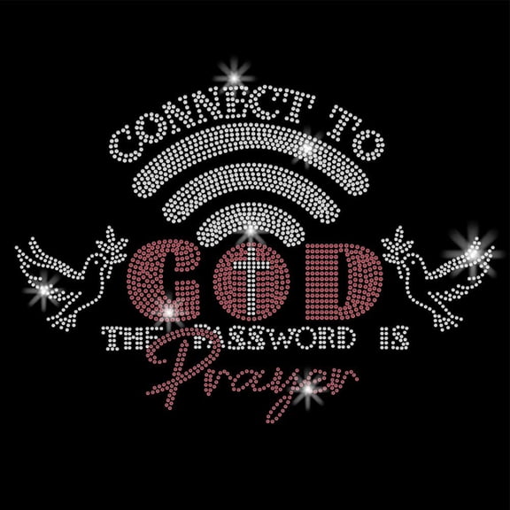 Connect to God Rhinestone Iron on Transfer Applique DIY Transfer Decal Christianity Bible Glitter Rhinestone Pattern Decoration for T-Shirt Bag Pillows Jackets 29.7x21CM