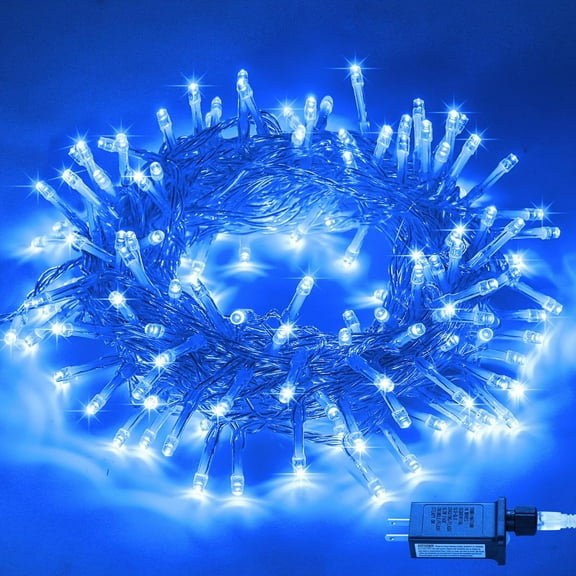 Connectable 100 LED Blue Christmas Lights Clear Wire, 8 Modes Blue Christmas Tree Lights Indoor Outdoor Plug in, 33ft Blue Fairy String Lights for Christmas Tree, Xmas, Party, Garden