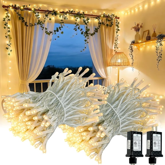 Connectable 2Pack 200LED String Lights Indoor Outdoor Clear Wire | 66FT 13Modes Warm White Christmas String Light for Bedroom, Twinkle Fairy Lights Plug in with Timer for Wedding Tree Spring Decor