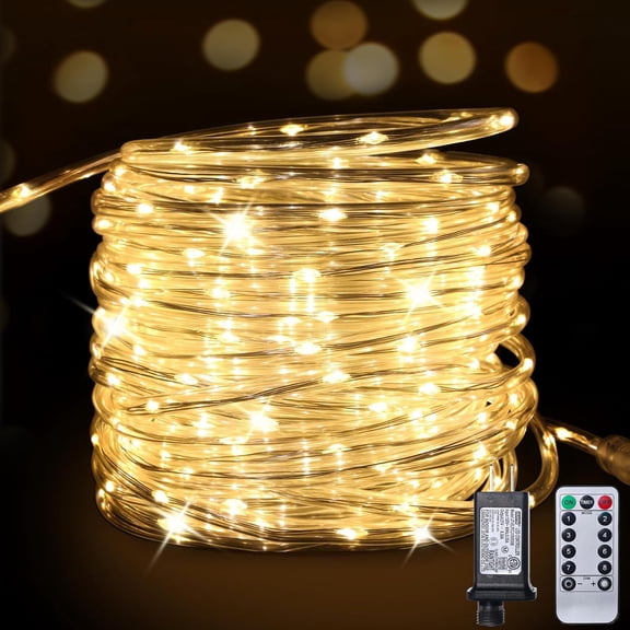 RESNICE Connectable Plug in LED Rope Lights Total 165FT 500LED 5 Packs 33FT 100LED Waterproof 8 Modes Remote Control Warm White String Lights Indoor Outdoor Decor for Patio Backyard Garden Home