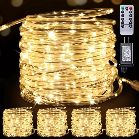 RESNICE Connectable Plug in LED Rope Lights Total 165FT 500LED 5 Packs 33FT 100LED Waterproof 8 Modes Remote Control Warm White String Lights Indoor Outdoor Decor for Patio Backyard Garden Home