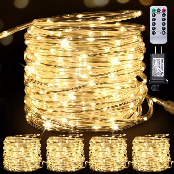 RESNICE Connectable Plug in LED Rope Lights Total 165FT 500LED 5 Packs 33FT 100LED Waterproof 8 Modes Remote Control Warm White String Lights Indoor Outdoor Decor for Patio Backyard Garden Home