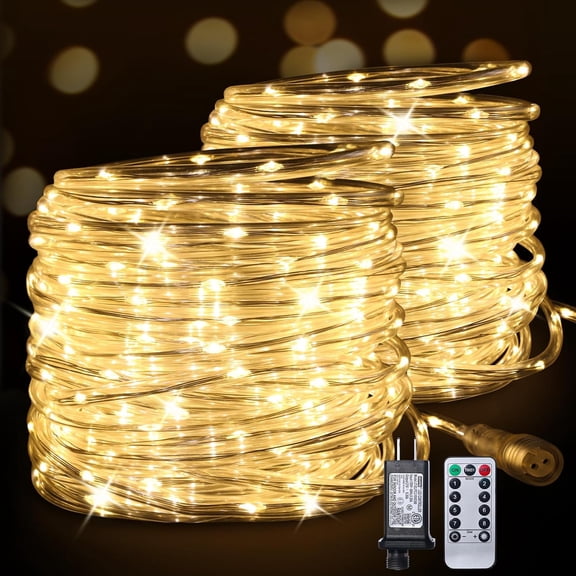 Connectable Rope Lights Plug in,66FT 200 LED Rope Lights for Outside,Waterproof 8 Modes Remote Tube Light for Indoor Outdoor Christmas Wedding Birthday Patio Porch Garden,Warm White