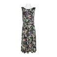thumbnail image 1 of Connected Apparel Boat Neck Sleeveless Ruched Waist Floral Print Fit & Flare Jersey Dress-LIME / 8, 1 of 4