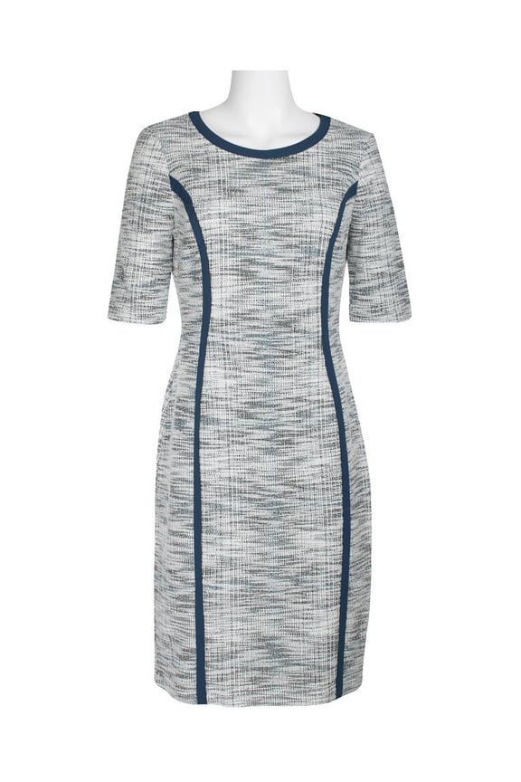 Crew Neck Short Sleeve Panel Knit Dress-DARK MALLARD / 12