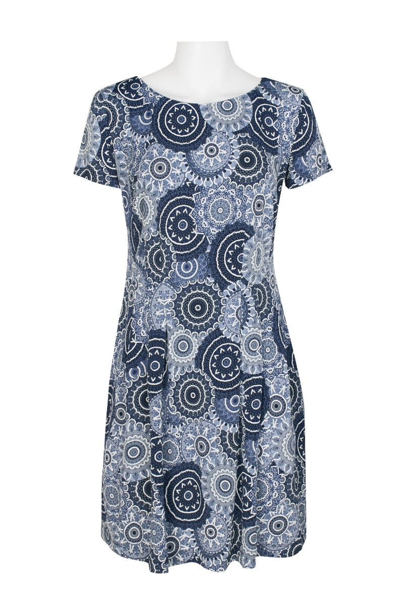 Connected Apparel Scoop Neck Short Sleeve Pleated Zipper Back Puff Print Fit & Flare Jersey Dress-DENIM / 10 - Walmart.com Connected Apparel Scoop Neck Short Sleeve Pleated Zipper Back Puff Print Fit & Flare Jersey Dress-DENIM / 10 - Walmart.com