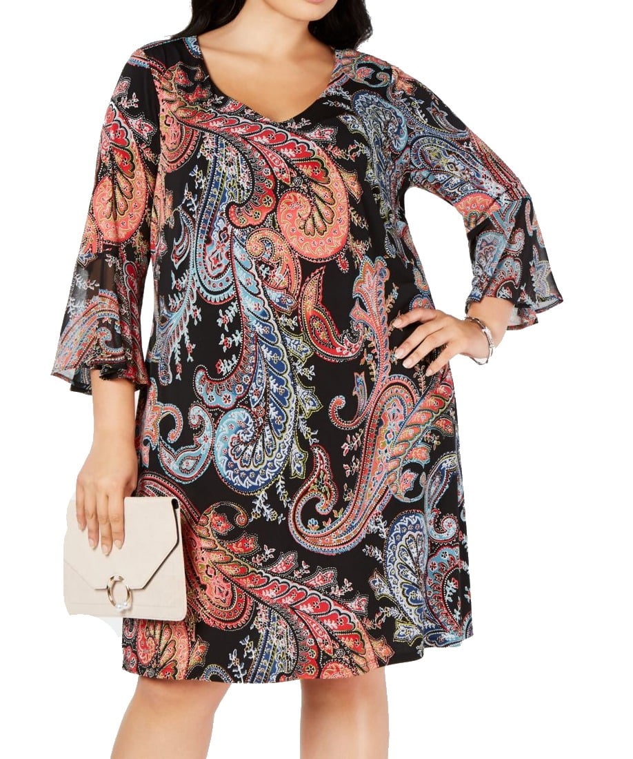 Connected Apparel Women's Paisley Print Fit & Flare Dress Black Size Petite  Small - Walmart.com