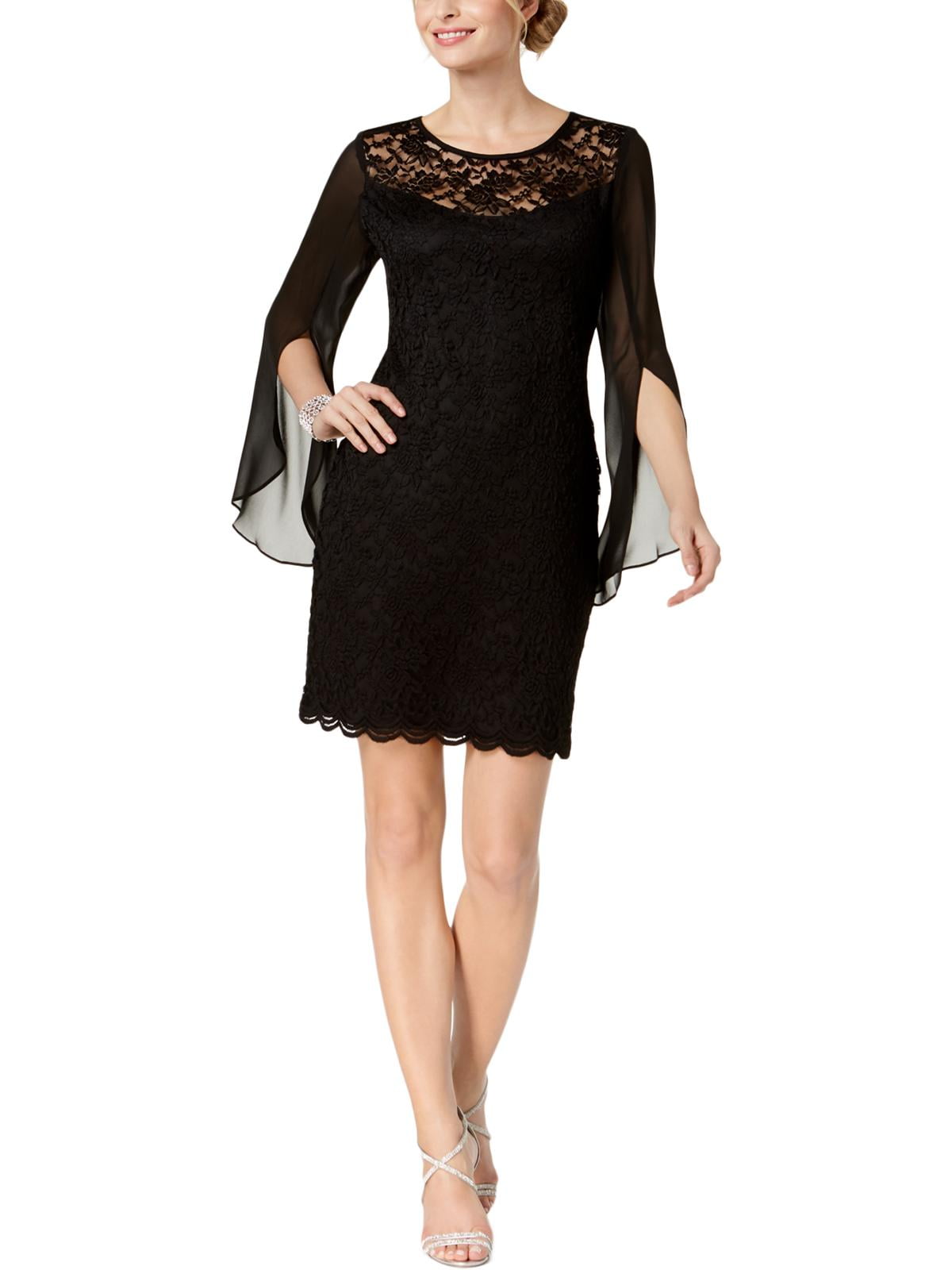 CONNECTED APPAREL Womens Black Lace & Chiffon Split Sleeve Sheath Dress 6 -  Walmart.com