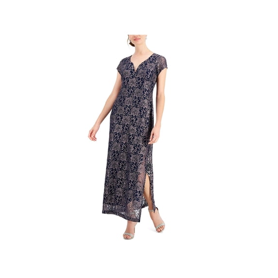 Connected Apparel Womens Lace Sequined Evening Dress