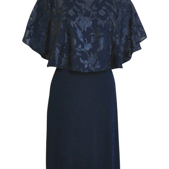 Connected Apparel Womens Metallic Capelet Shift Dress, Blue, Petite, 8P