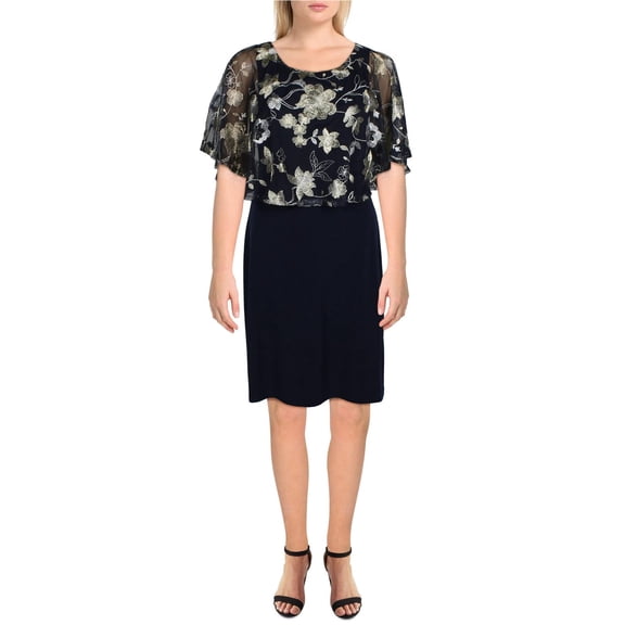 Connected Apparel Womens Cape Overlay Cocktail Dress, Blue, Petite, 4P