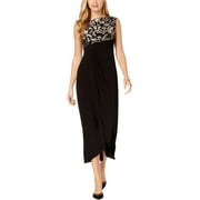 Connected Apparel Womens Petites Faux-Wrap Embroidered Evening Dress
