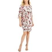 Connected Apparel Womens Petites Floral Print Above Knee Sheath Dress