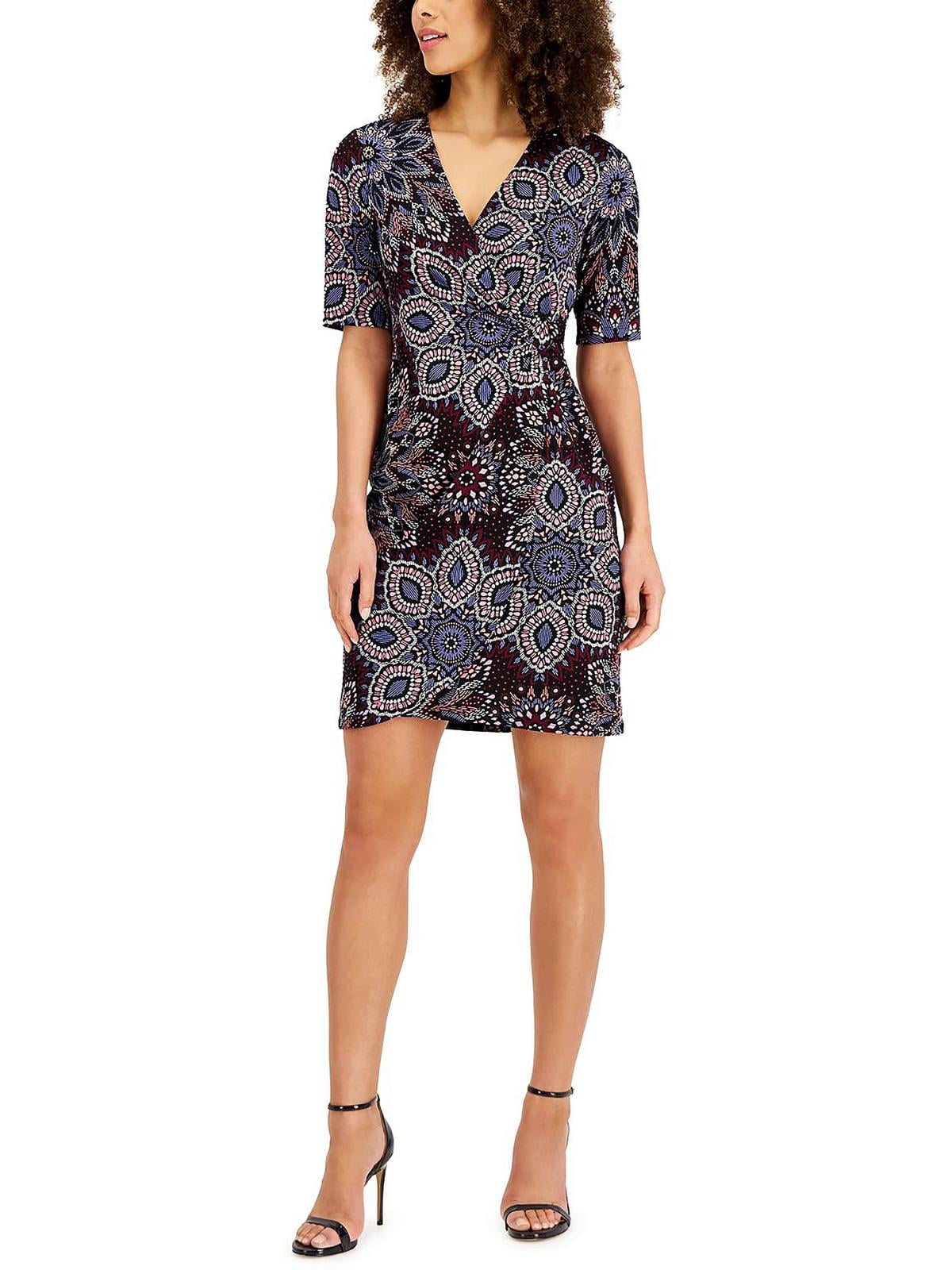 Connected Apparel Womens Petites Mini Wrap Sheath Dress