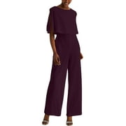 CONNECTED APPAREL Womens White Capelet Sleeveless Jewel Neck Evening Wide Leg Jumpsuit Petites 14P