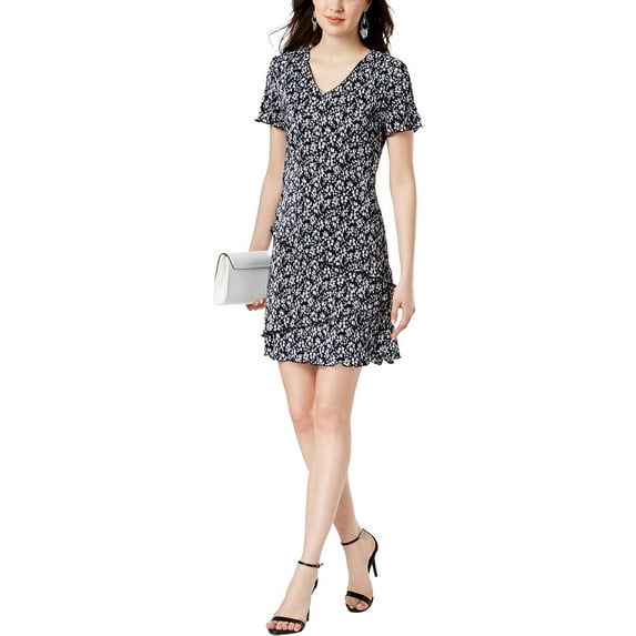Connected Apparel Womens Petites V-Neck Knee-Length Shift Dress