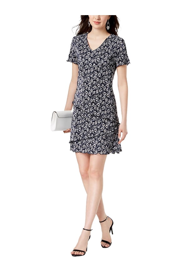 Womens Petites V-Neck Knee-Length Shift Dress