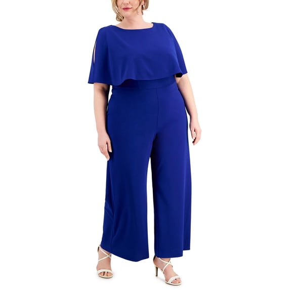 Connected Apparel Womens Plus Capelet Wide Leg Jumpsuit