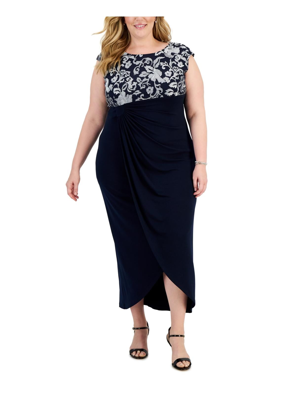 Connected Apparel Womens Plus Faux Wrap Long Evening Dress