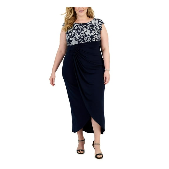 Connected Apparel Womens Plus Faux Wrap Long Evening Dress