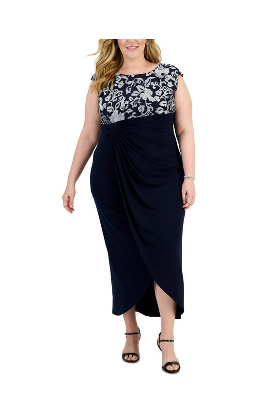 Womens Plus Faux Wrap Long Evening Dress