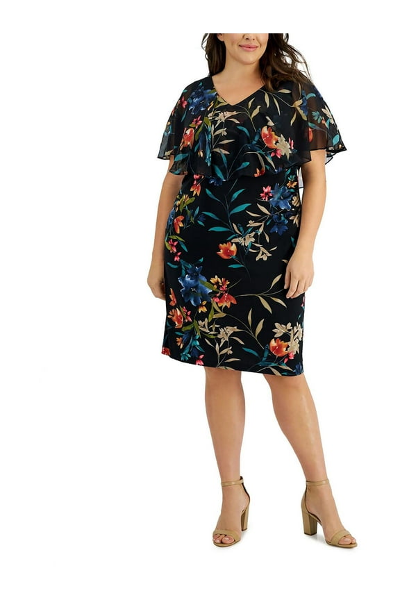 Womens Plus Floral Print Knee-Length Sheath Dress