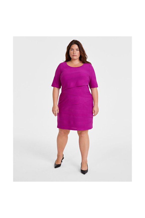 Womens Zigzag Sheath Dress, Pink, Plus Size, 18W