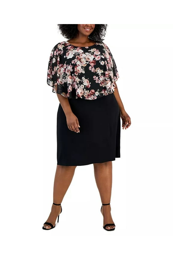 BLACK Women's Plus Size Floral Popover Jersey-Knit Dress, US 20W