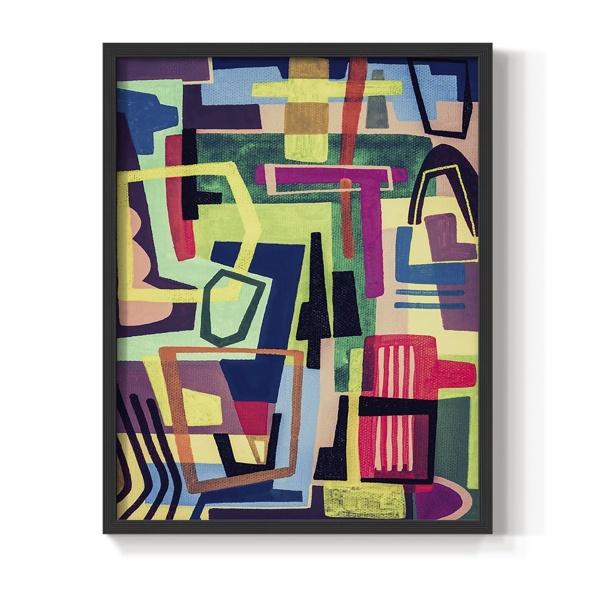 Connected Colors I Framed Print in Black Solid Wood Framed Print No Nail Hanging