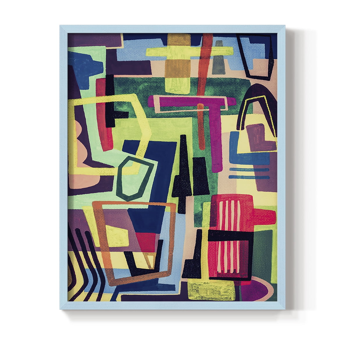Connected Colors I Framed Print in Blue Solid Wood Framed Print No Nail Hanging