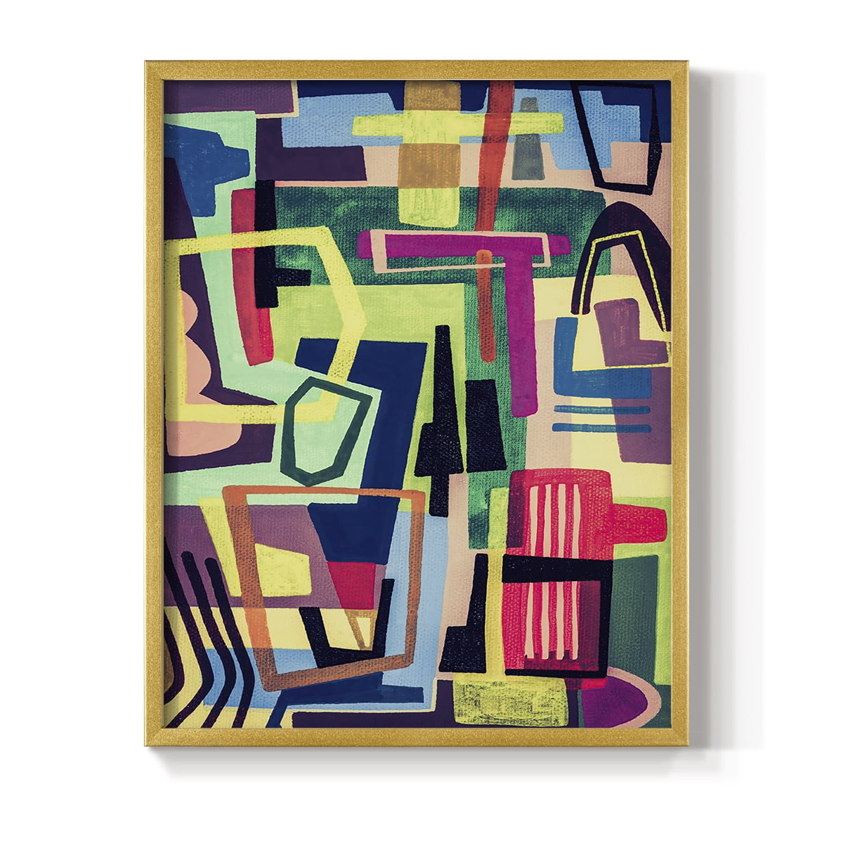 Connected Colors I Framed Print in Gold Solid Wood Framed Print No Nail Hanging