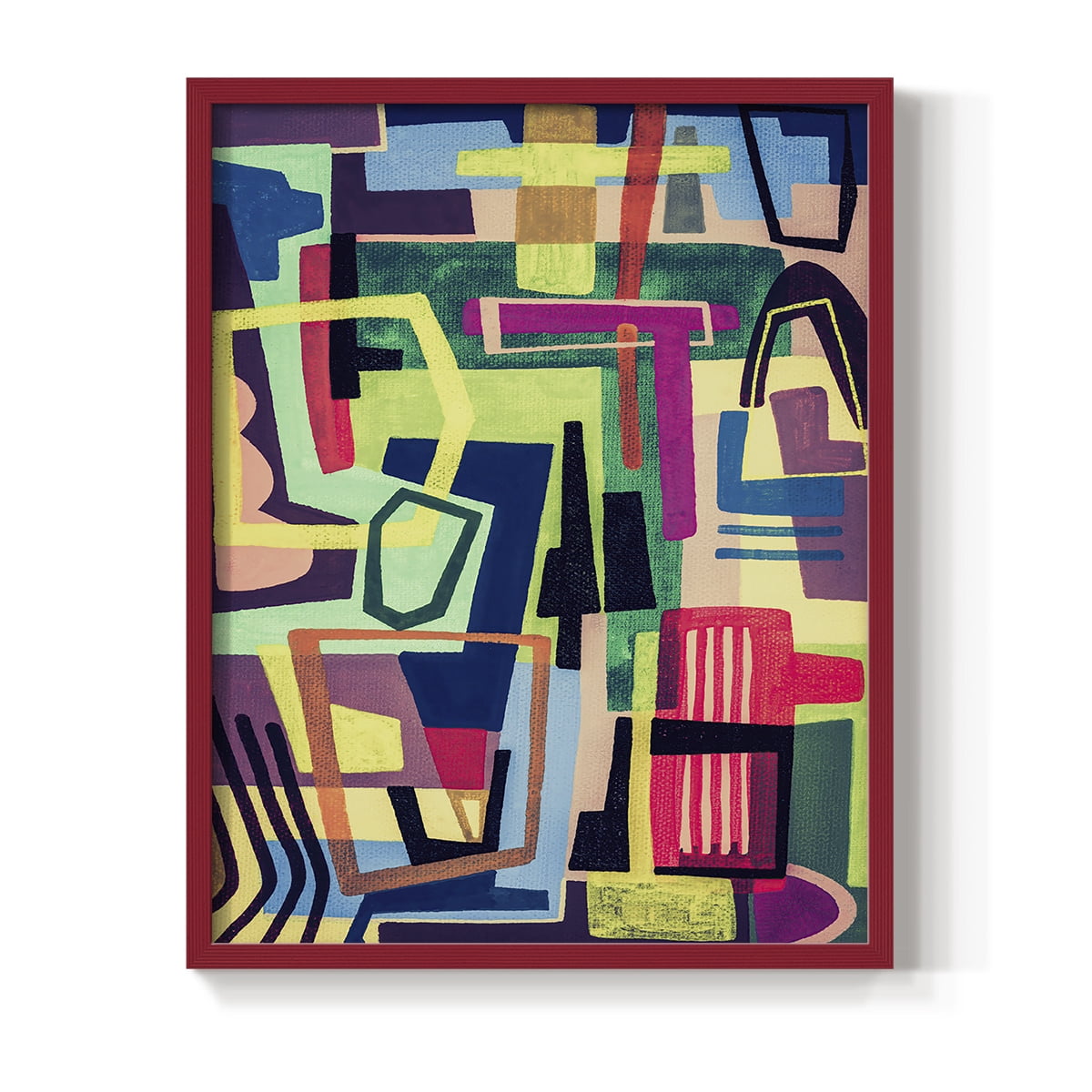Connected Colors I Framed Print in Red Solid Wood Framed Print No Nail Hanging